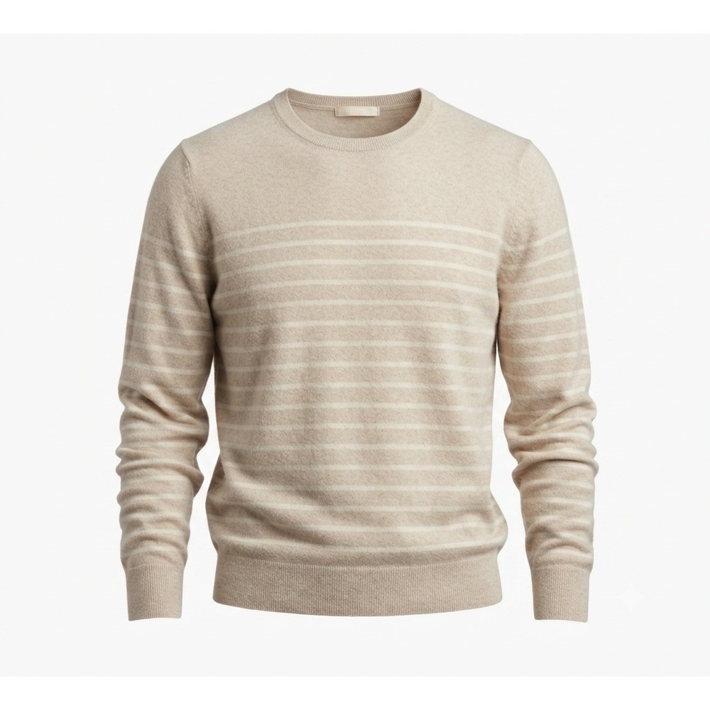 Gap Beige Striped Sweater Pullover Women Size M Knit Long Sleeve Round Neck